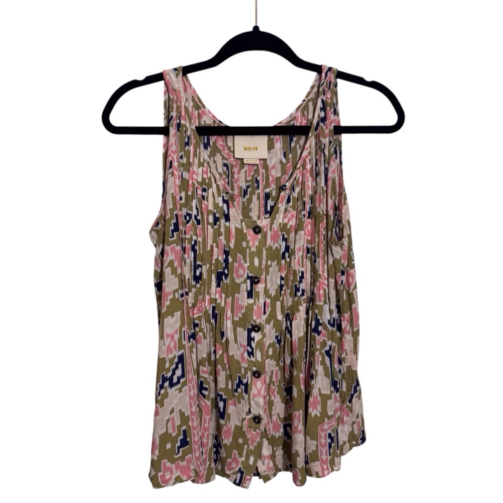 Anthropologie Olive Pink Navy Patterned Tank Top